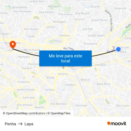Penha to Lapa map