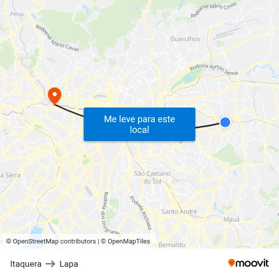 Itaquera to Lapa map