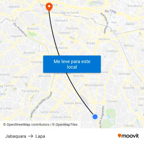 Jabaquara to Lapa map