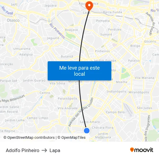 Adolfo Pinheiro to Lapa map