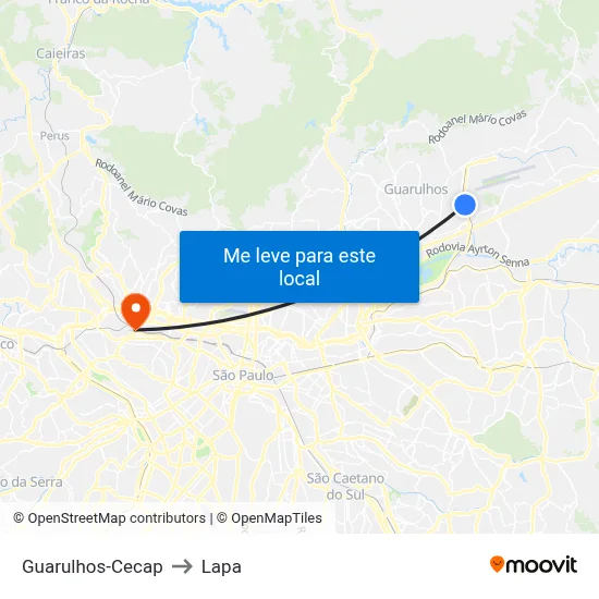 Guarulhos-Cecap to Lapa map