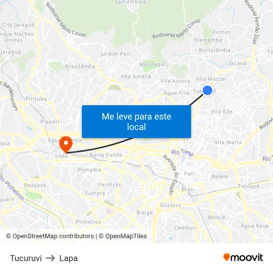 Tucuruvi to Lapa map