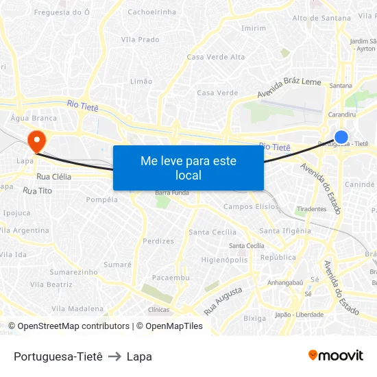 Portuguesa-Tietê to Lapa map