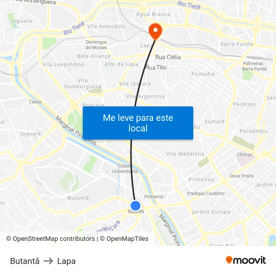 Butantã to Lapa map