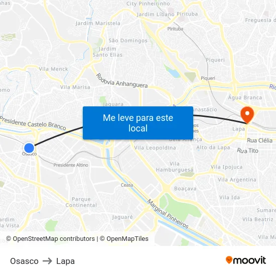 Osasco to Lapa map