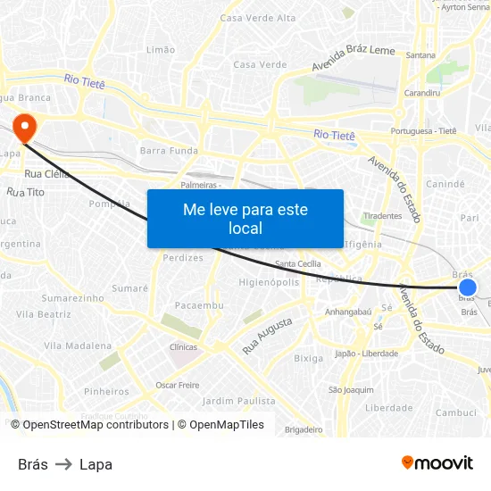 Brás to Lapa map
