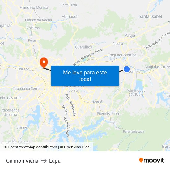 Calmon Viana to Lapa map