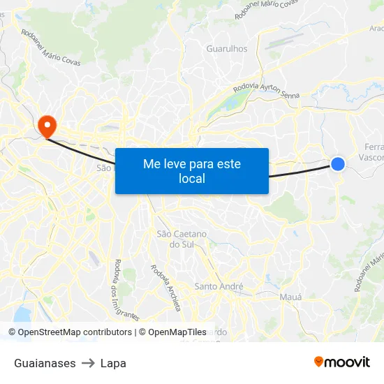 Guaianases to Lapa map