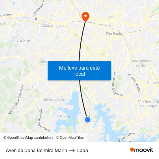Avenida Dona Belmira Marin to Lapa map