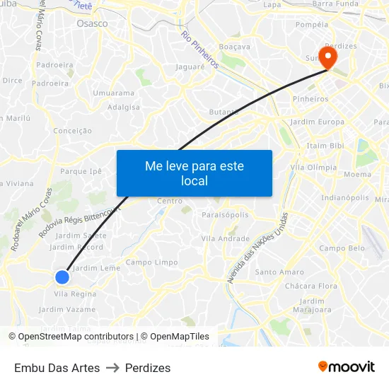 Embu Das Artes to Perdizes map