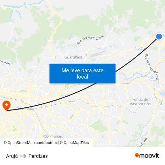 Arujá to Perdizes map