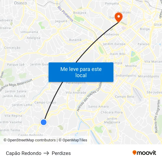 Capão Redondo to Perdizes map