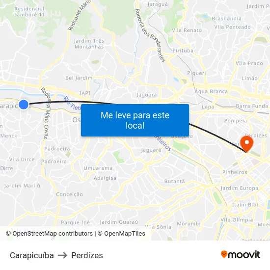 Carapicuíba to Perdizes map