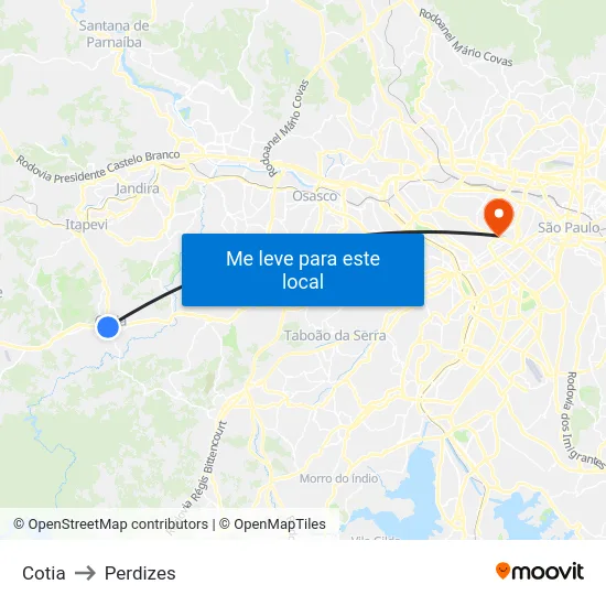 Cotia to Perdizes map