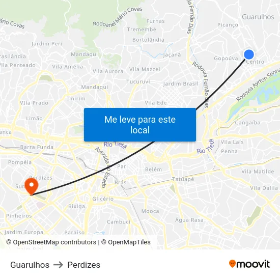 Guarulhos to Perdizes map