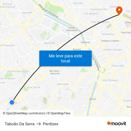 Taboão Da Serra to Perdizes map