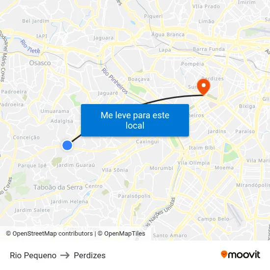 Rio Pequeno to Perdizes map