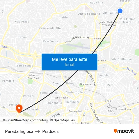 Parada Inglesa to Perdizes map