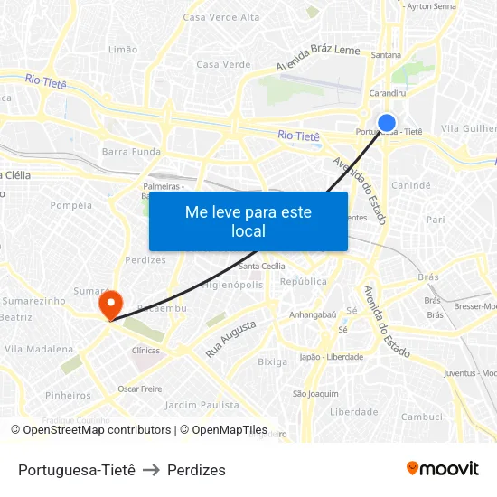 Portuguesa-Tietê to Perdizes map