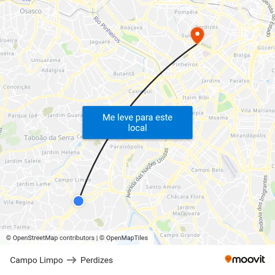 Campo Limpo to Perdizes map
