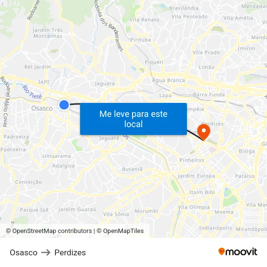 Osasco to Perdizes map