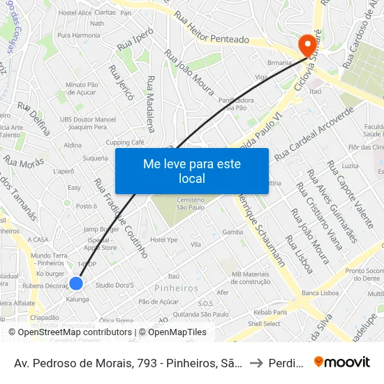 Av. Pedroso de Morais, 793 - Pinheiros, São Paulo to Perdizes map