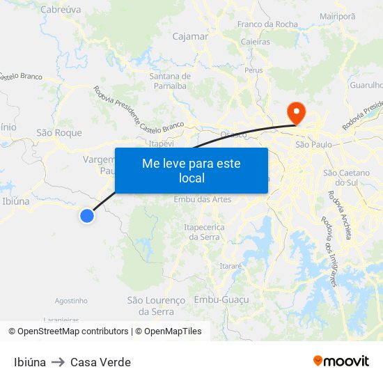 Ibiúna to Casa Verde map