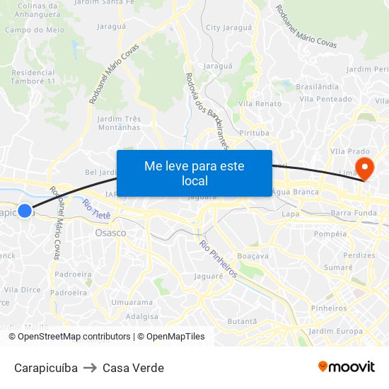 Carapicuíba to Casa Verde map