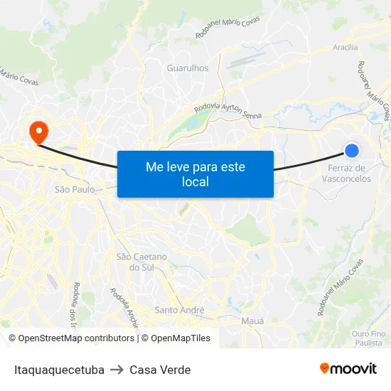 Itaquaquecetuba to Casa Verde map