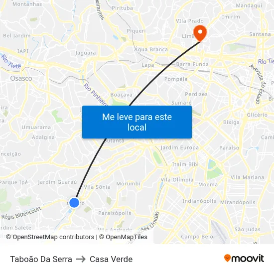 Taboão Da Serra to Casa Verde map