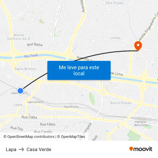 Lapa to Casa Verde map