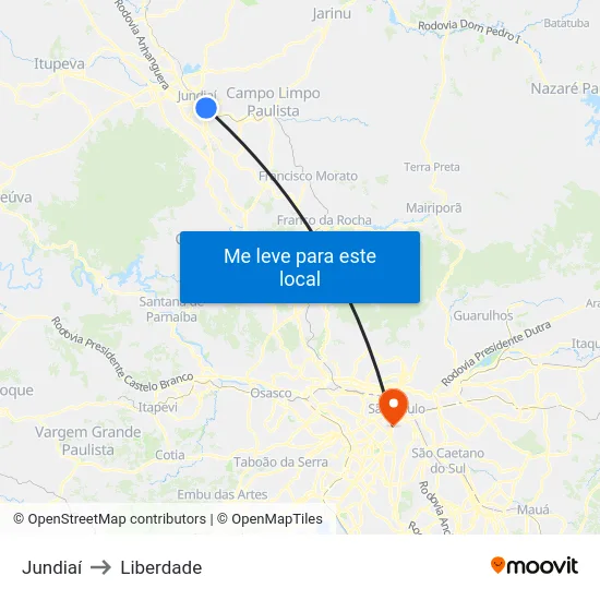 Jundiaí to Liberdade map