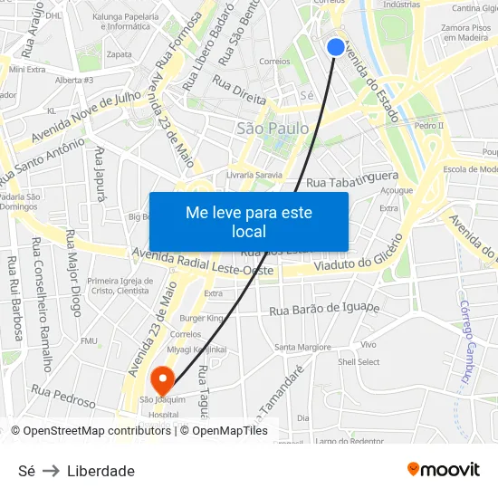 Sé to Liberdade map