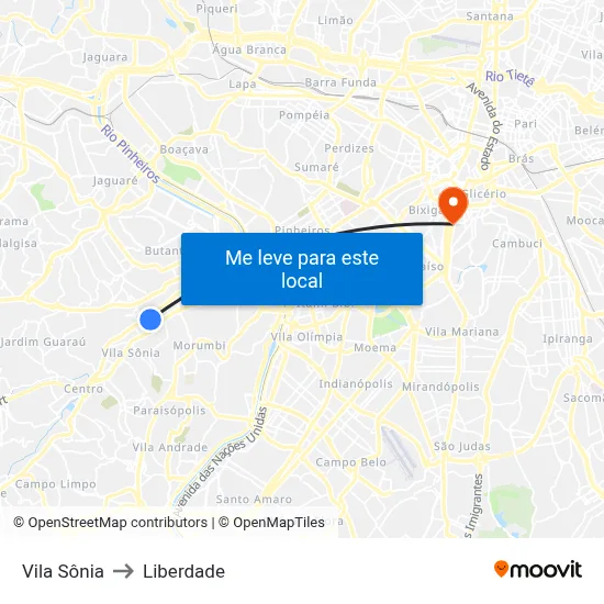 Vila Sônia to Liberdade map
