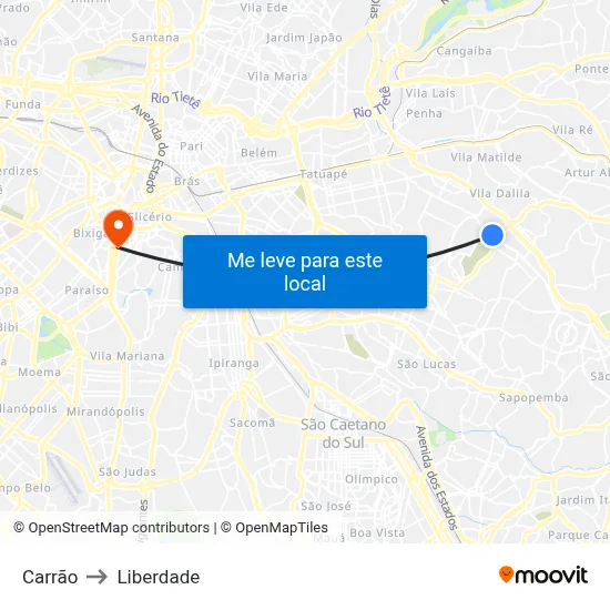 Carrão to Liberdade map