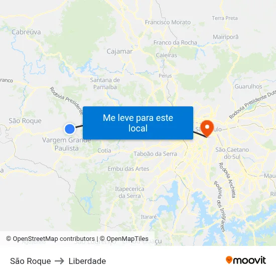 São Roque to Liberdade map