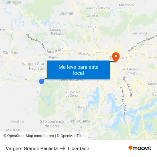 Vargem Grande Paulista to Liberdade map