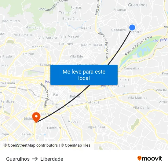 Guarulhos to Liberdade map