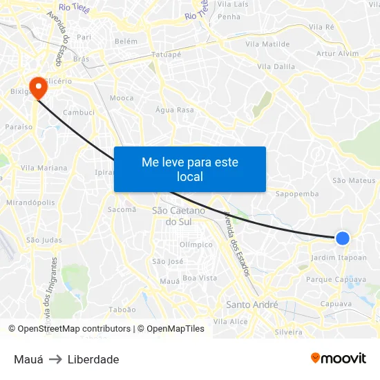 Mauá to Liberdade map