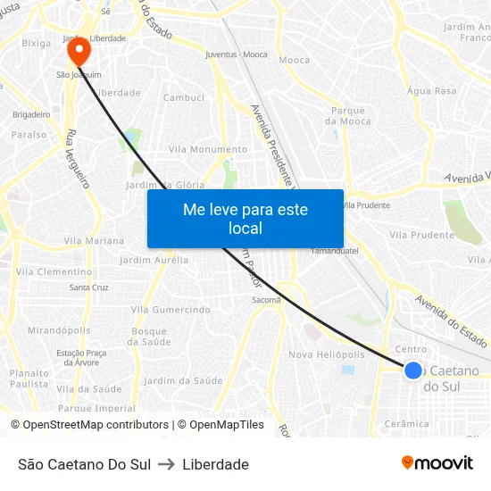 São Caetano Do Sul to Liberdade map