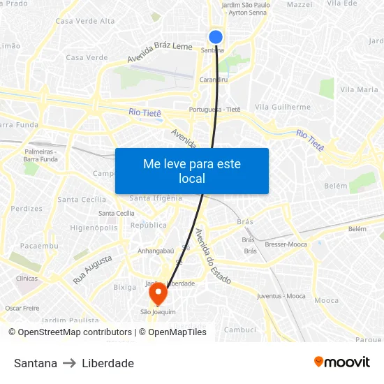 Santana to Liberdade map