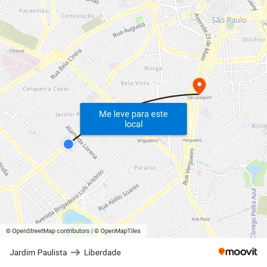 Jardim Paulista to Liberdade map