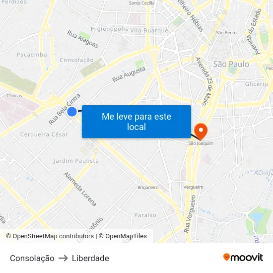 Consolação to Liberdade map