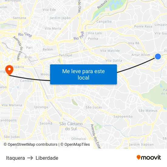 Itaquera to Liberdade map