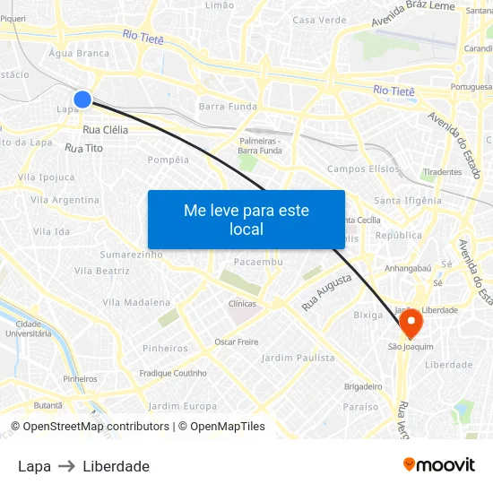 Lapa to Liberdade map