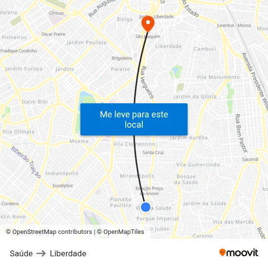Saúde to Liberdade map