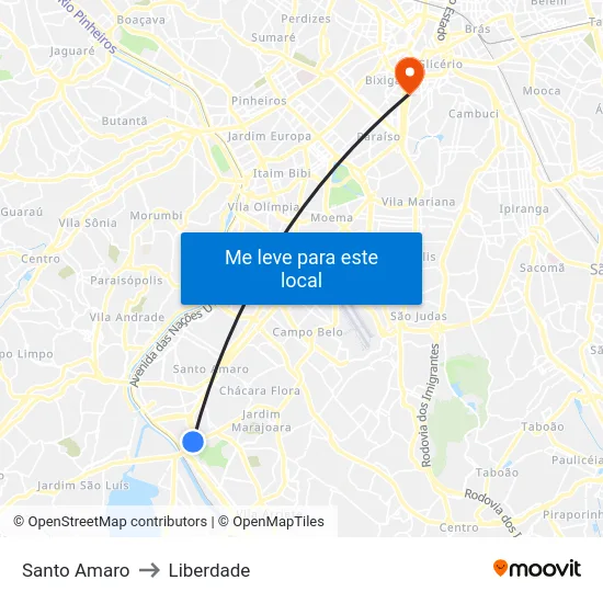 Santo Amaro to Liberdade map