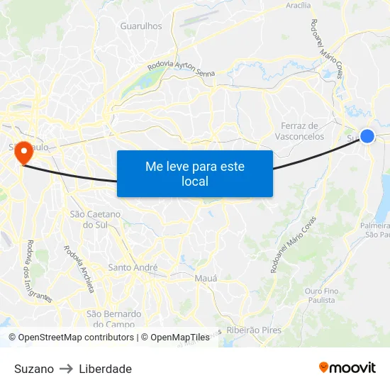 Suzano to Liberdade map