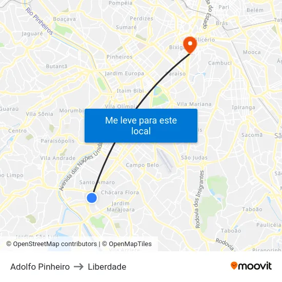 Adolfo Pinheiro to Liberdade map