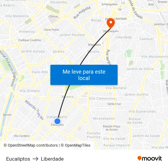 Eucaliptos to Liberdade map